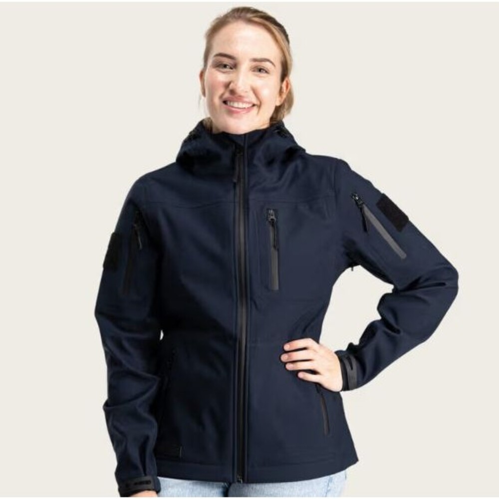 Baerskin Womens Soft Shell Waterproof Jacket L Navy Blue Fleece Lined Zip Hood
